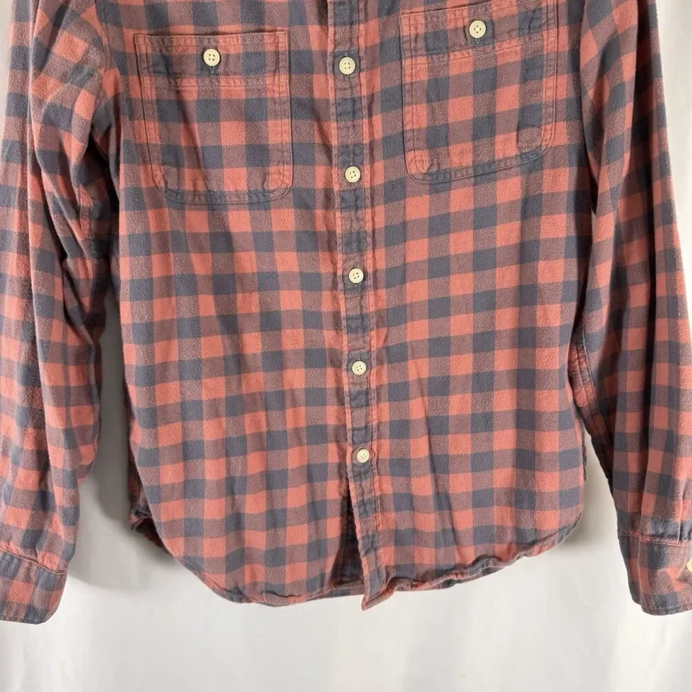 J Crew Flannel Slim Fit Button Down Shirt Men's Medium Orange Plaid Long Sleeve